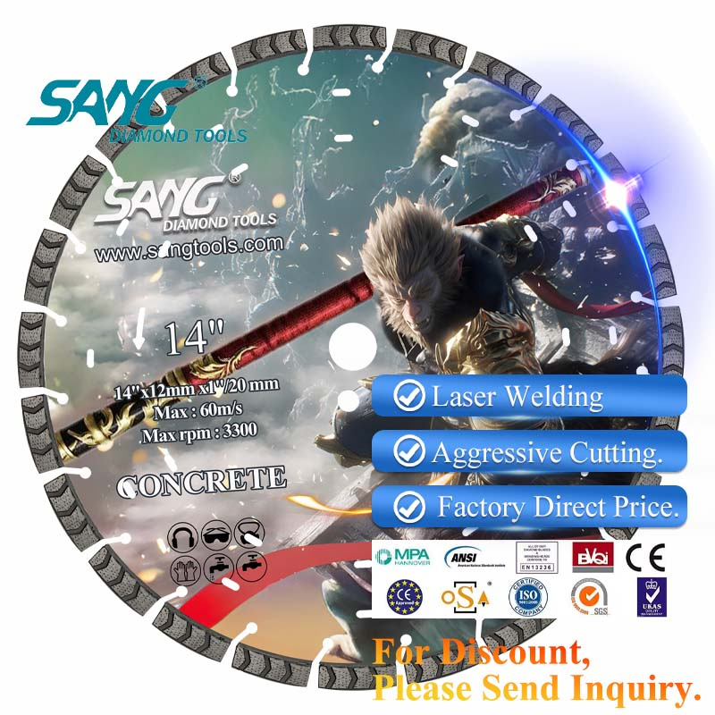 SANG Tools 350mm 400mm Arix Segment Concrete Cutter Cutting Disc Laser Welded Diamond Saw Blade for Hard Concrete Cutting